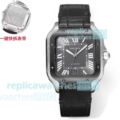 THB Factory Copy Santos De Cartier 39.8mm Grey Dial 9015 Leather Strap Watch 